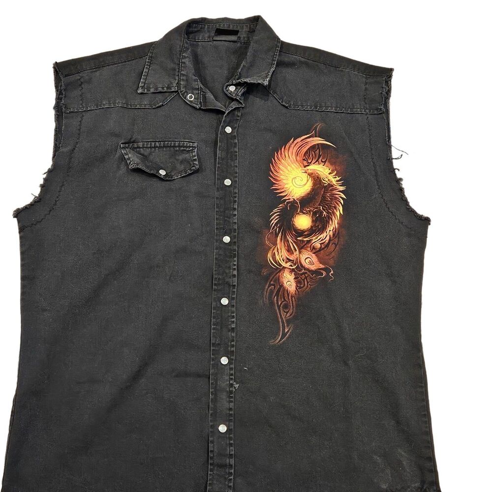 Spiral Men's Sleeveless Black Pearl Snap Button Down Shirt Flamin Eagle Size XXL - Picture 2 of 11